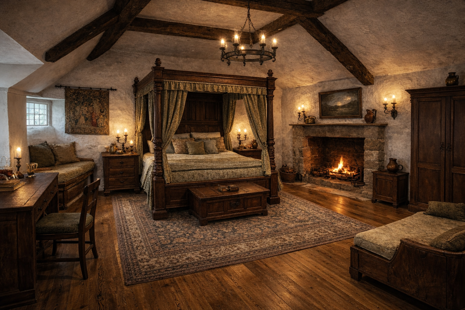 Four poster bed in historic bedroom at Loudoun Hall Ayr Scotland